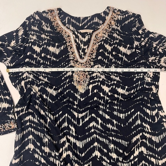 Soft Surroundings Navy Blue White Abstract Tunic with Bead Embellishment, Sz. XL - Picture 6 of 12